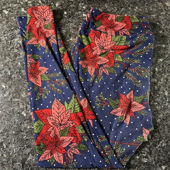 LuLaRoe Christmas Holiday Collection Poinsettia Floral Leggings Plus Size 1X TC - Picture 1 of 11